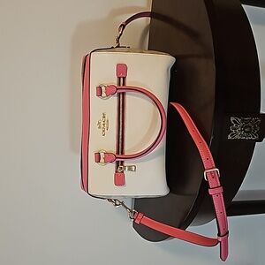 Coach Rowan Satchel Crossbody Cream and Pink
